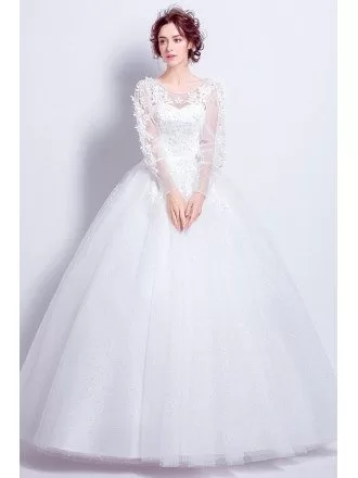 Bright Ball Gown Flower Wedding Dress With Long Sleeves
