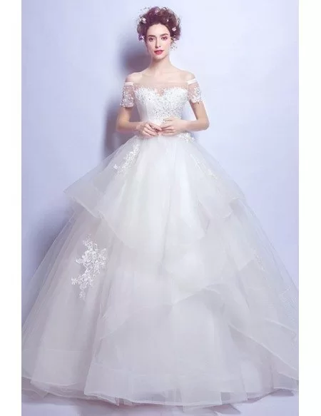 Off Shoulder Sleeve Beaded Ballroom Bridal Gown For 2019 Wedding ...