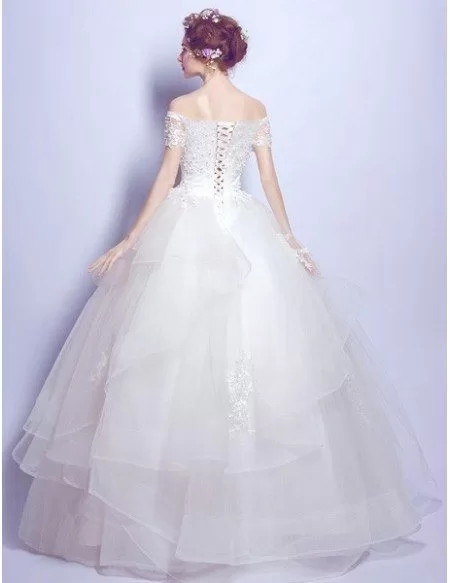 Off Shoulder Sleeve Beaded Ballroom Bridal Gown For 2019 Wedding