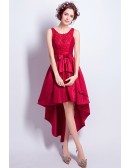 Pretty Red Beaded Lace Party Dress Sleeveless In High Low Style
