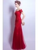 Off Shoulder Fitted Red Bridal Party Dress With Beading All Lace