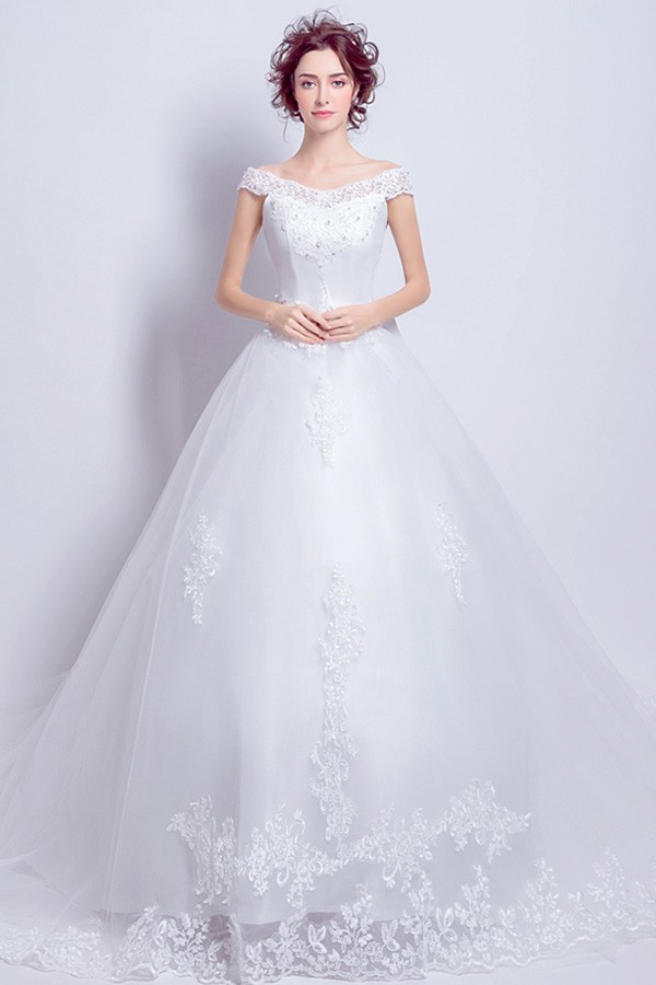 Princess Ballgown Wedding Dress With Off Shoulder Straps Long Train ...