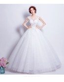 Beautiful Tulle Ballroom Bridal Gown With Long Floral Sleeves