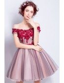 Floral Short Red Homecoming Prom Dress With Off Shoulder Straps