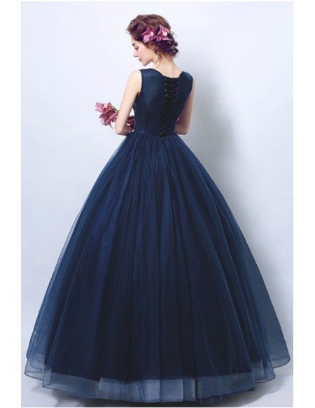 Glamorous Dark Navy Blue Ballroom Formal Gown Dress With Applique