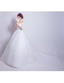 Princess Off Shoulder 1/2 Sleeve Lace Wedding Dress With Ball Gown Train