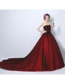 Strapless Black And Red Ball Gown Wedding Party Dress Long Train
