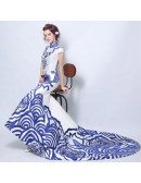Unique Blue And White Mermaid Formal Dress In Chinese Style
