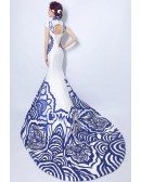 Unique Blue And White Mermaid Formal Dress In Chinese Style