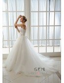 Ball-Gown Sweetheart Cathedral Train Tulle Wedding Dress With Beading Appliques Lace Flowers