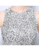 Sparkly Silver Sequined Prom Dress Short In Front Long In Back