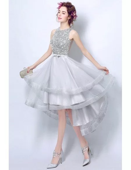 silver formal dresses short