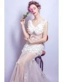 Informal Sexy Sheer Wedding Party Dress With Romantic Flowers