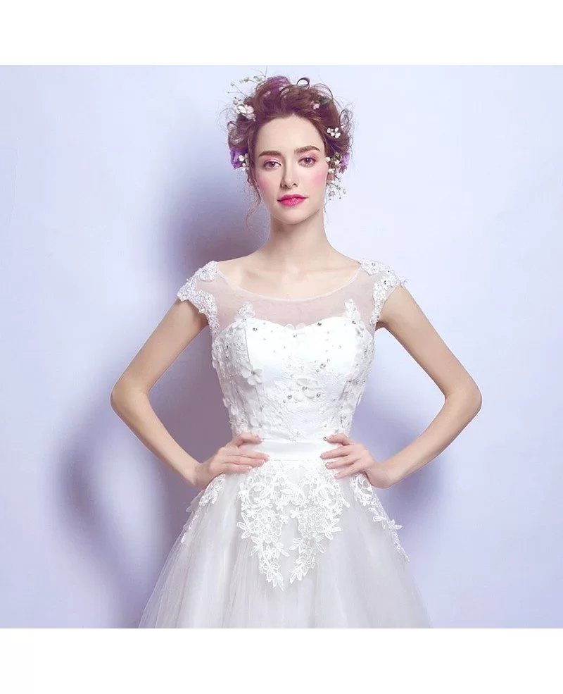 Vintage Tea Length Lace Beading Wedding Dress With Cap
