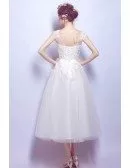 Vintage Tea Length Lace Beading Wedding Dress With Cap Sleeves