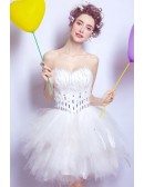 Strapless Feather Short Ruffle Wedding Party Dress For Reception