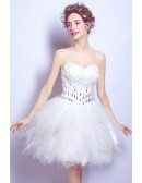 Strapless Feather Short Ruffle Wedding Party Dress For Reception