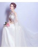Affordable A Line Lace Wedding Dress With Train Length Sleeves