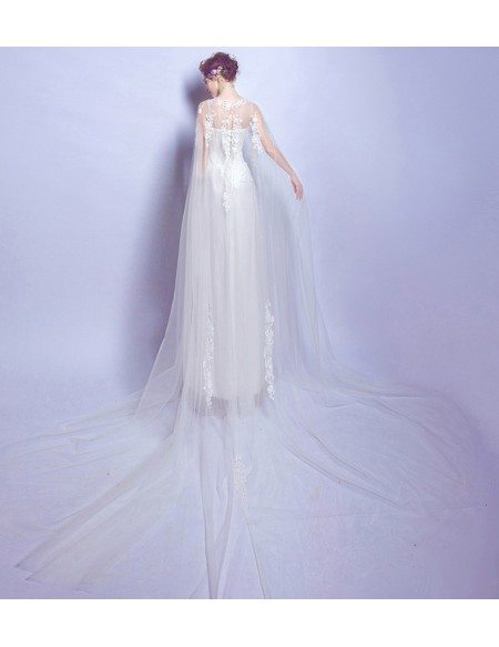 Affordable A Line Lace Wedding Dress With Train Length Sleeves