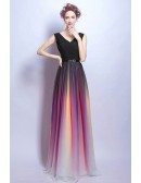 Simple Chiffon Ombre Iridescent Long Prom Dress With Pleated Top