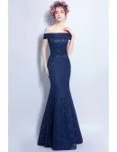 Navy Blue Tight Mermaid Lace Formal Dress With Off Shoulder Straps