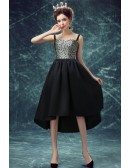 Special Black Polka Dot High Low Prom Party Dress With Straps