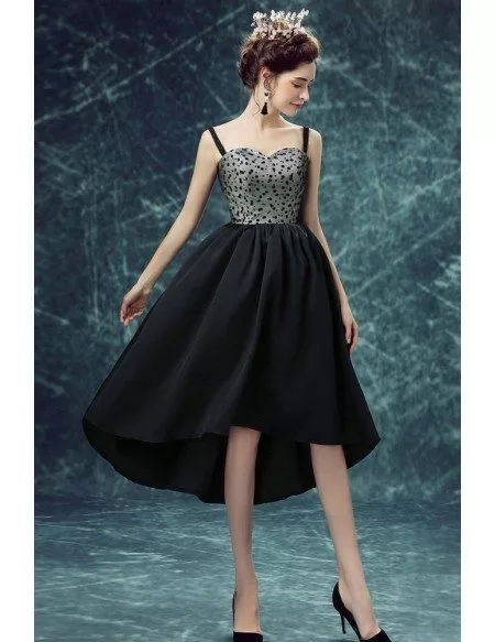 Special Black Polka Dot High Low Prom Party Dress With Straps