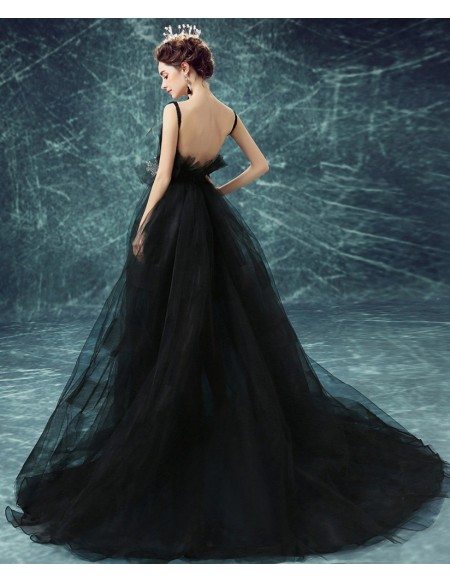 Simple Black Sexy V-neck Formal Party Dress Long Gown With Train