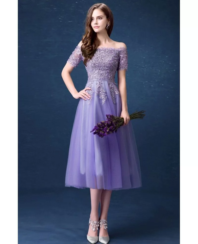 Beautiful Lavender Lace Beading Prom Dress With Off Shoulder Short ...