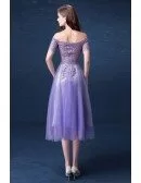 Beautiful Lavender Lace Beading Prom Dress With Off Shoulder Short Sleeves