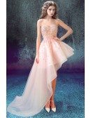 Unique Pink Side High Low Homecoming Dress With Floral Beading Top
