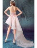 Unique Pink Side High Low Homecoming Dress With Floral Beading Top