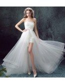 Strapless Lace Short Bridal Dress With Long Detachable Skirt