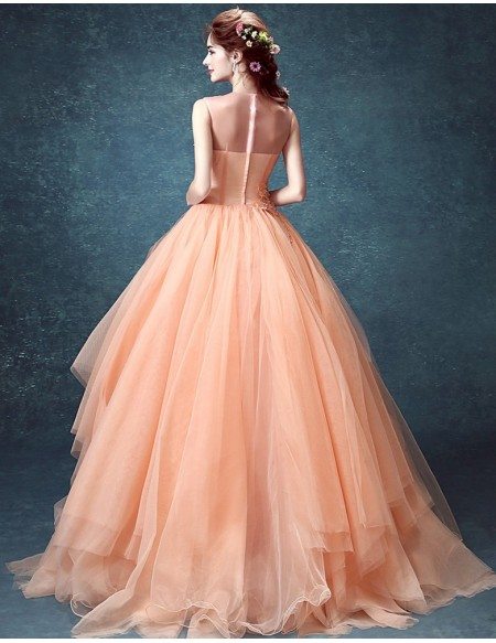 Fairy Orange Ball Gown Pageant Dress With Floral Beading Top