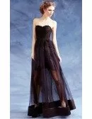 Strapless Black Long Lace Party Dress With Sheer Tulle Skirt