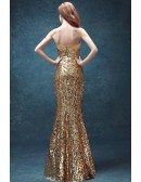 Luxury Sparkly Gold Tight Mermaid Prom Dress Strapless With Bow