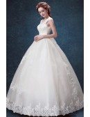 Traditional Lace Beaded Ballroom Wedding Gown With Off Shoulder Strap