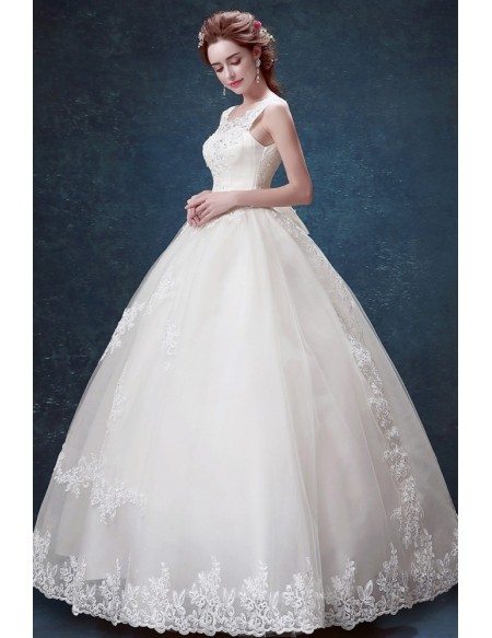 Traditional Lace Beaded Ballroom Wedding Gown With Off Shoulder Strap
