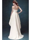 Strapless White Satin Floral Prom Party Dress In High Low Style