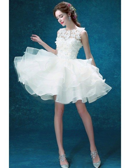Organza Tiered Short Prom Party Dress With Flower Bodice