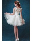 Organza Tiered Short Prom Party Dress With Flower Bodice