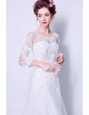Modest Style A Line Lace Beading Wedding Dress With Sleeves For 2019