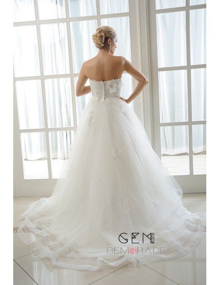 Ball-Gown Sweetheart Court Train Tulle Wedding Dress With Beading Appliques Lace Flowers