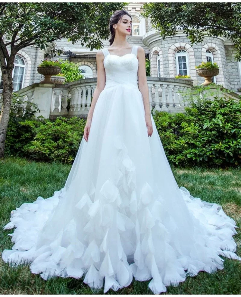 Inexpensive Fairy Petal Tulle Strap Wedding Dress With ...