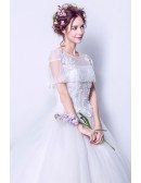 Cheap Lace Ballgown Wedding Dress With Beading Tassel Cape
