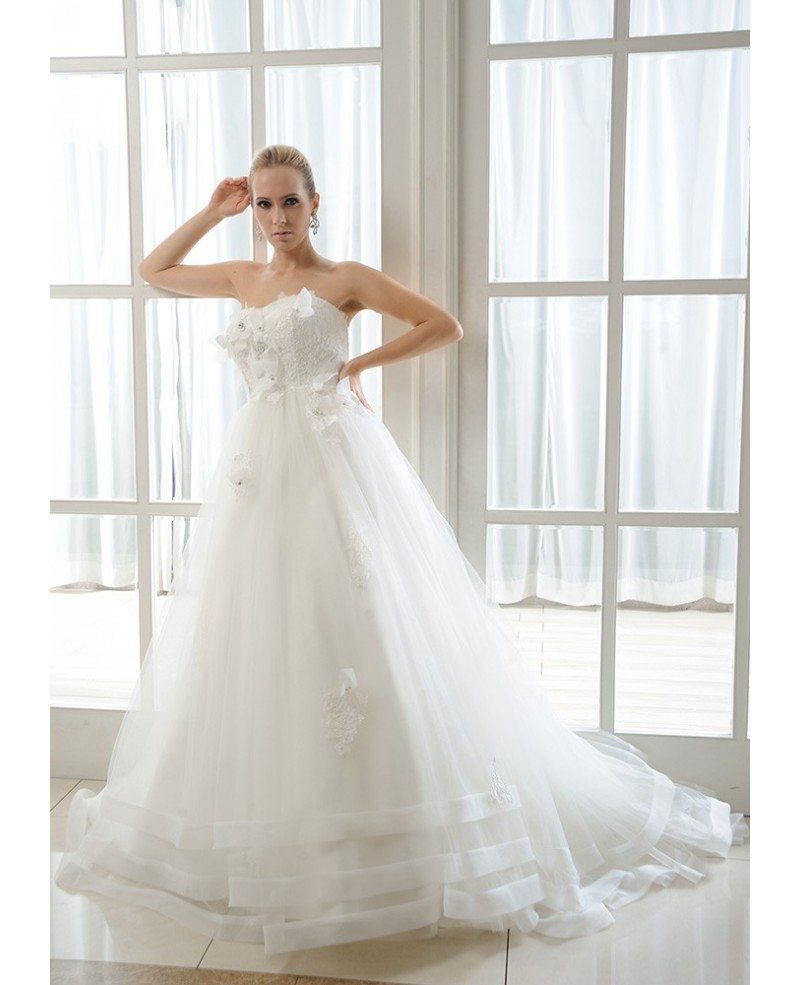 Vball Gown Sweetheart Court Train Tulle Wedding Dress With Beading Appliques Lace Flowers 