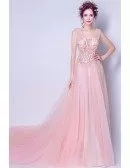 Gorgeous Blush Pink Trained Prom Dress For 2019 With Lace Flowers