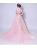 Gorgeous Blush Pink Trained Prom Dress For 2019 With Lace Flowers