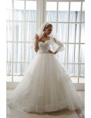 Ball-Gown Sweetheart Cathedral Train Tulle Wedding Dress With Beading Appliques Lace Ruffles