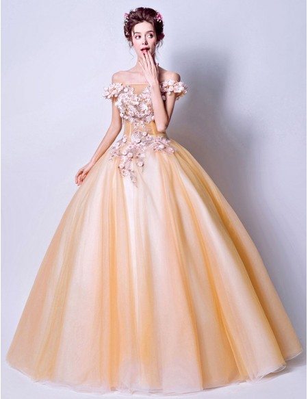 Dreamy Yellow Flower Ballgown Quinceanera Dress 2019 With Off Shoulder ...